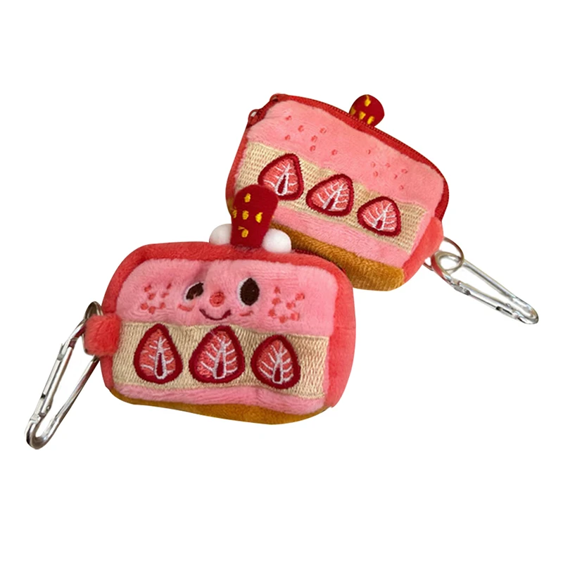 Aardbei Cake Kawaii Oortelefoon Etui Pluche Cartoon Schattige Portemonnee Met Rits Opbergtas Borduurzakje Sleutelhanger