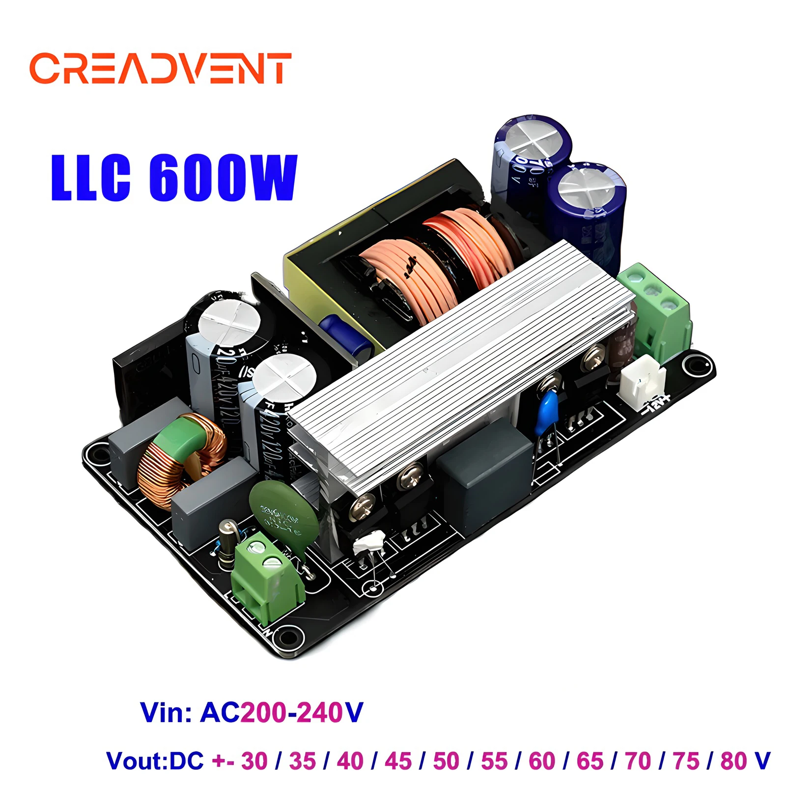 Creadvent 600 واط LLC مكبر كهربائي تحويل التيار الكهربائي مجلس المزدوج تيار مستمر 30/40/50/60/70 فولت/80 فولت لتقوم بها بنفسك الصوت الرقمي أمبير