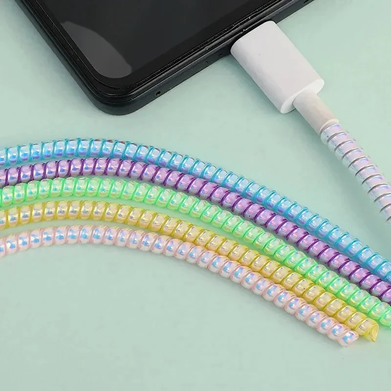 【C】1.6m Spiral Charger Cable Cord Protector Anti-break Spring Protection Rope USB Charging Cable Data Bobbin Winder
