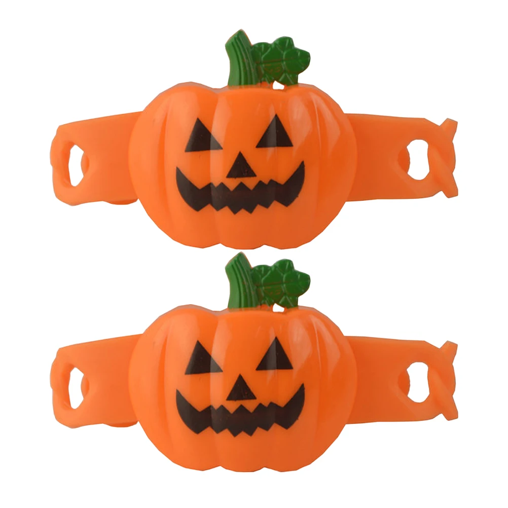 

2pcs Glowing Pumpkin Bracelet Halloween Kids Child Party Flash Plastic Button Wristbands Gifts Festive Decorations