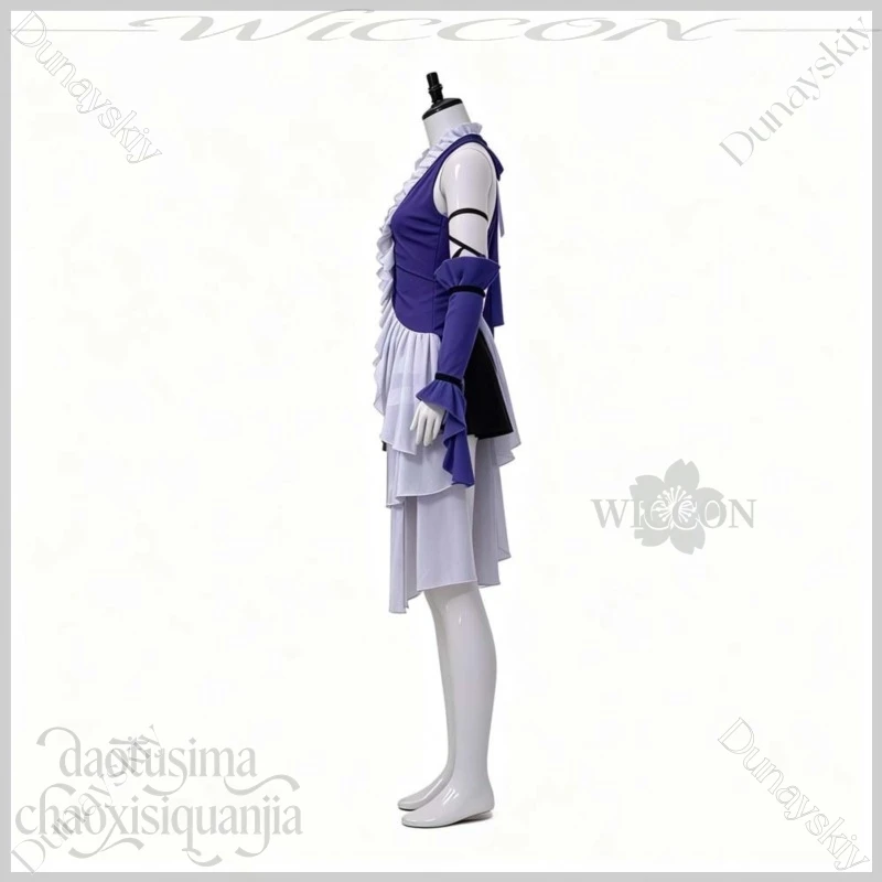 Y2K Jirai Kei Yuna Purple Halter V-neck Ruffle Frill Cropped Cos Top Cosplay Anime Game FFFX Costume Idol Stage Outfit Halloween view 4