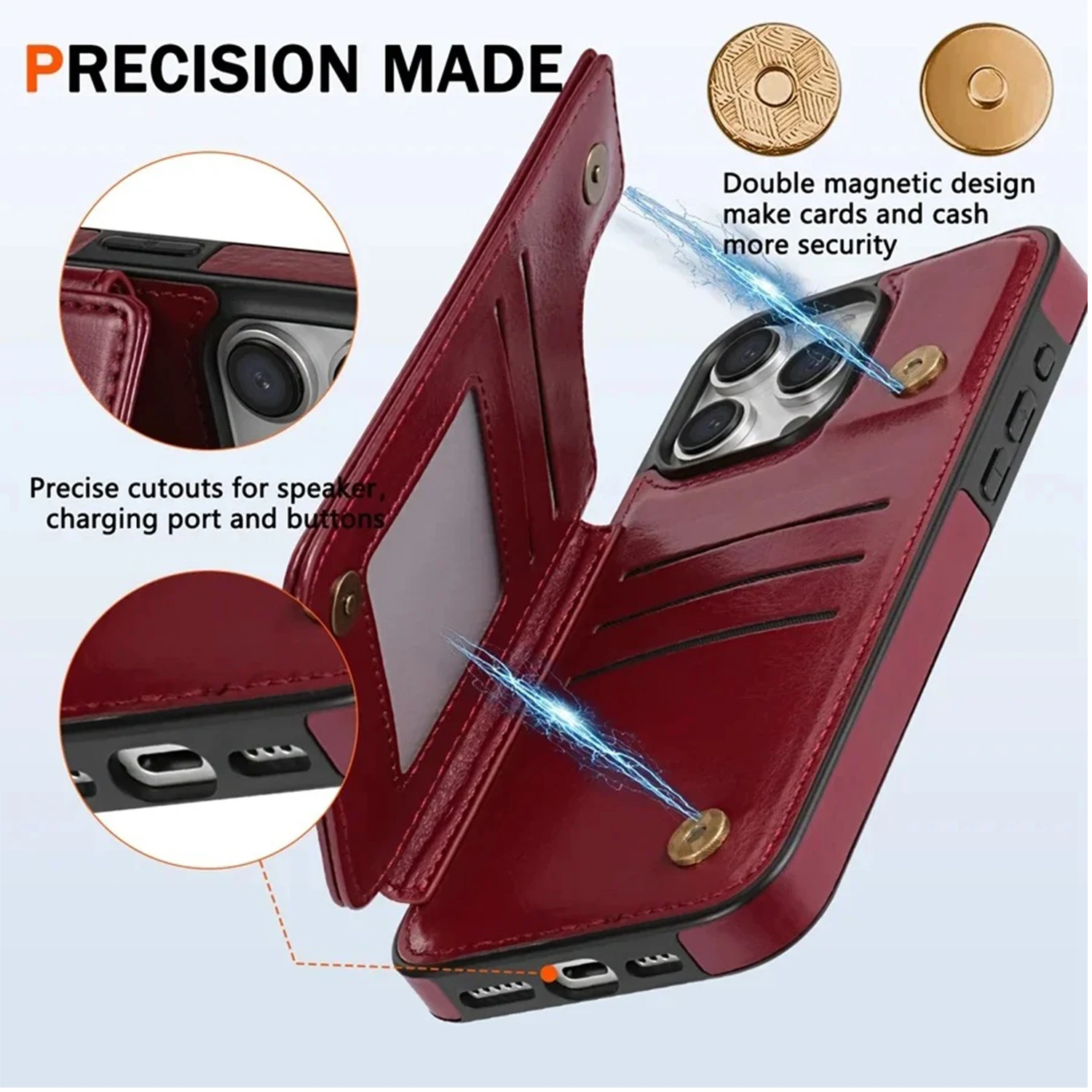 

Protect Magnetic Leather Case Wallet RFID Blocking Layer For iPhone 16E 16 Pro Max 15 Plus 14 13 12 11 SE2 X XR XS 8 7 SE2 SE3