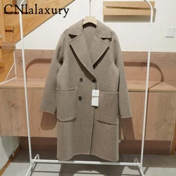 Original Quality Winter Wool Coat For Women Double Breasted Long Wool Cardigan Top Female Pokcet Streetwear Woman Wool Coat