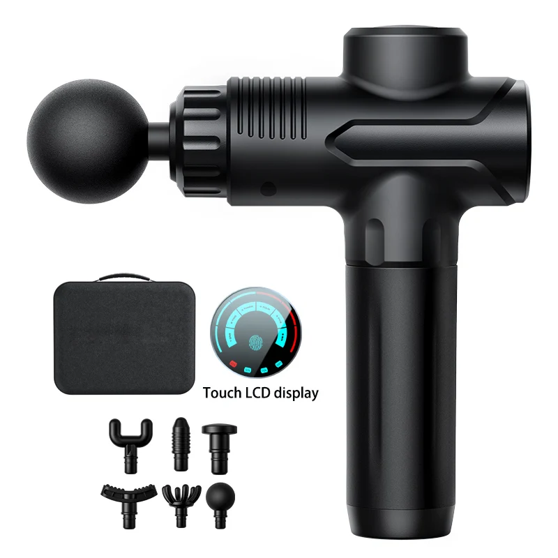 

Электрический вибрационный массажер для глубокого массажа тканей с 6 насадками для глубокого массажа тканей и массажа фасций и мышц.