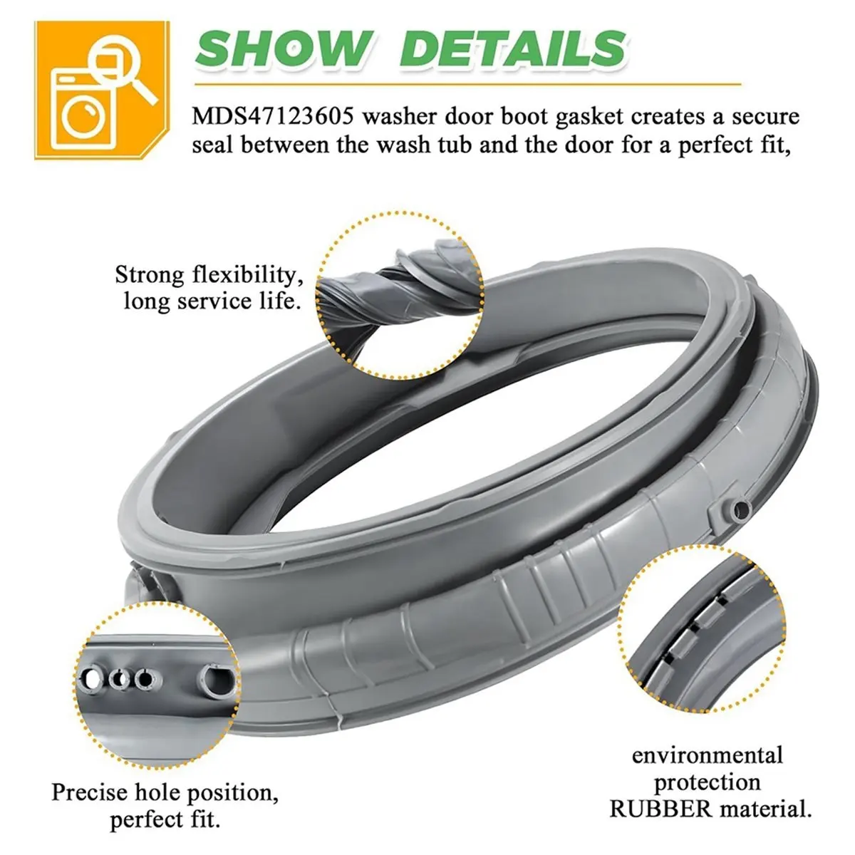 

NEW MDS47123605 Washer Door Boot Gasket Rubber Seal Replacement for WM3470HVA WM3470HWA WM3570HVA WM3770HWA