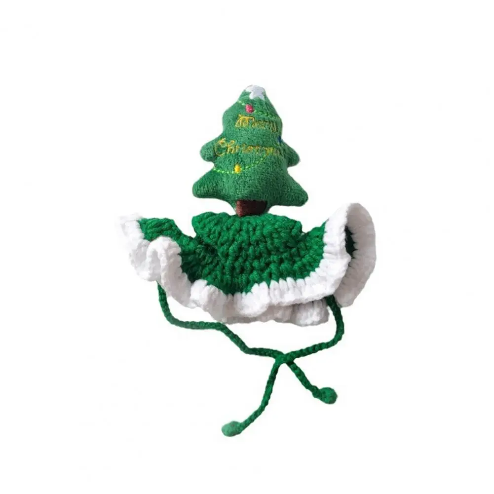 Soft Pet Hat Handmade Wool Knitted Cat Christmas Hats Cozy Xmas Tree Design Winter Dress Up Pet Headwear for Autumn Comfortable