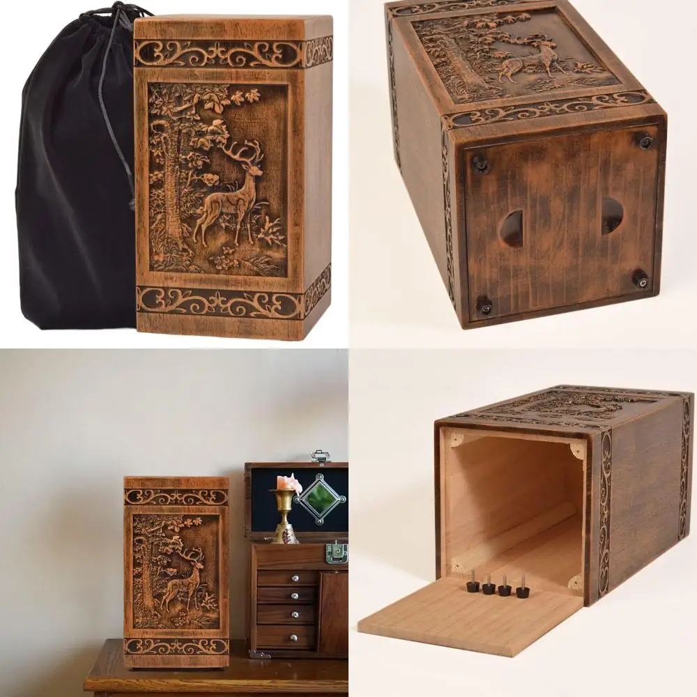 

Деревянная урна с большим дизайном оленя для взрослых попелов с атласным мешком, подходит для 250 фунтов, идеально подходит для похорон или памяти