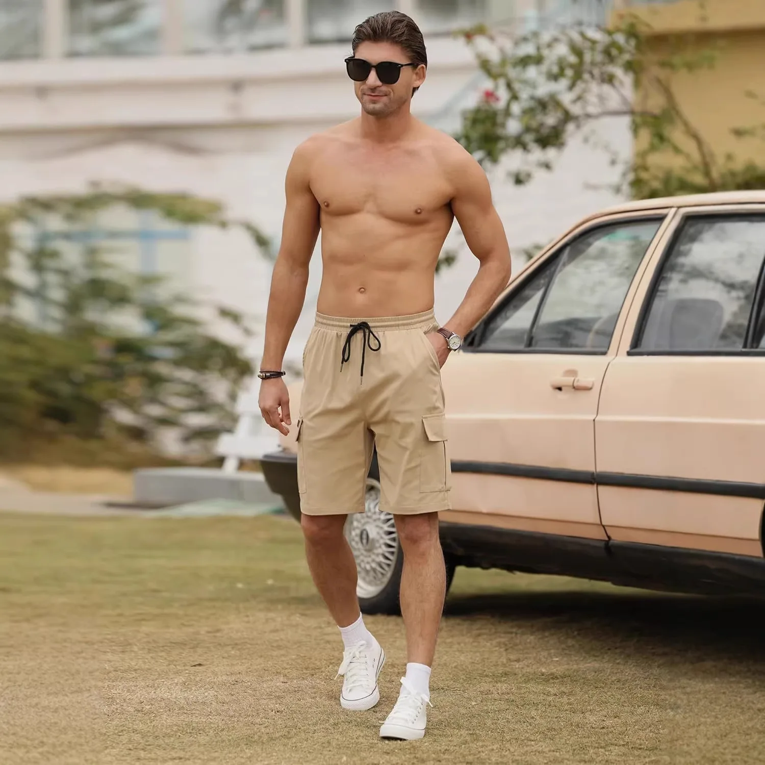 

Новые мужские свободные шорты-карго 2026 года с карманами: модные пляжные, уличные, спортивные, повседневные шорты для бега