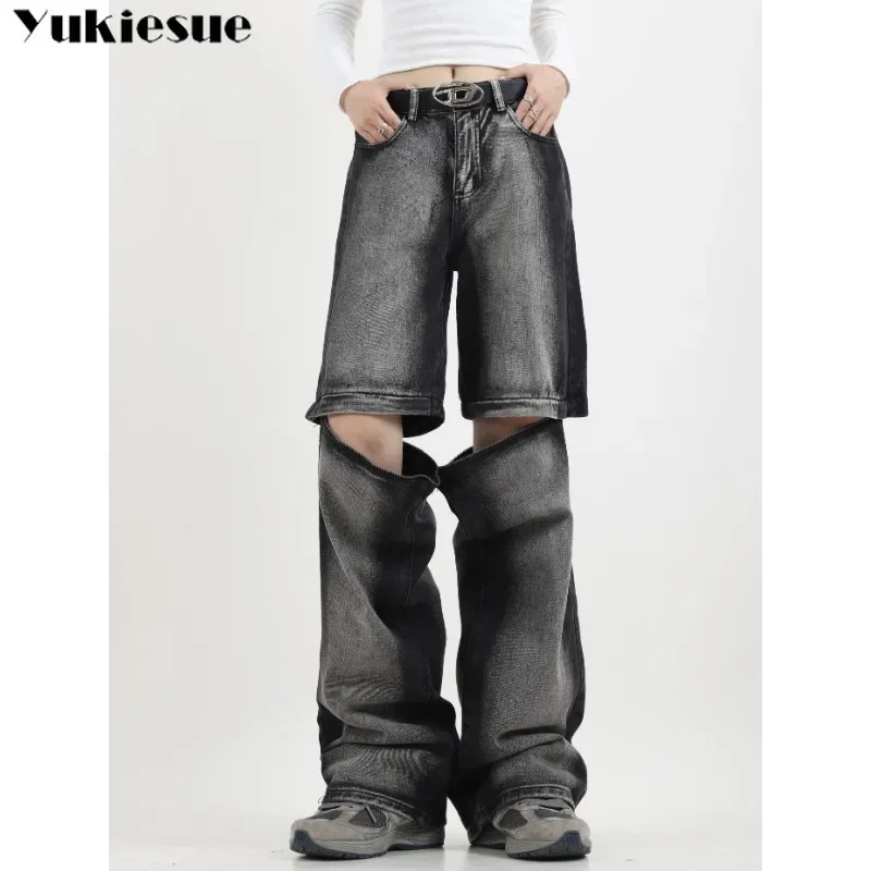 

Прямые брюки с прямыми штанинами в американском стиле ретро, уличные широкие брюки для девочек, новые весенне-летние женские съемные джинсы, красота