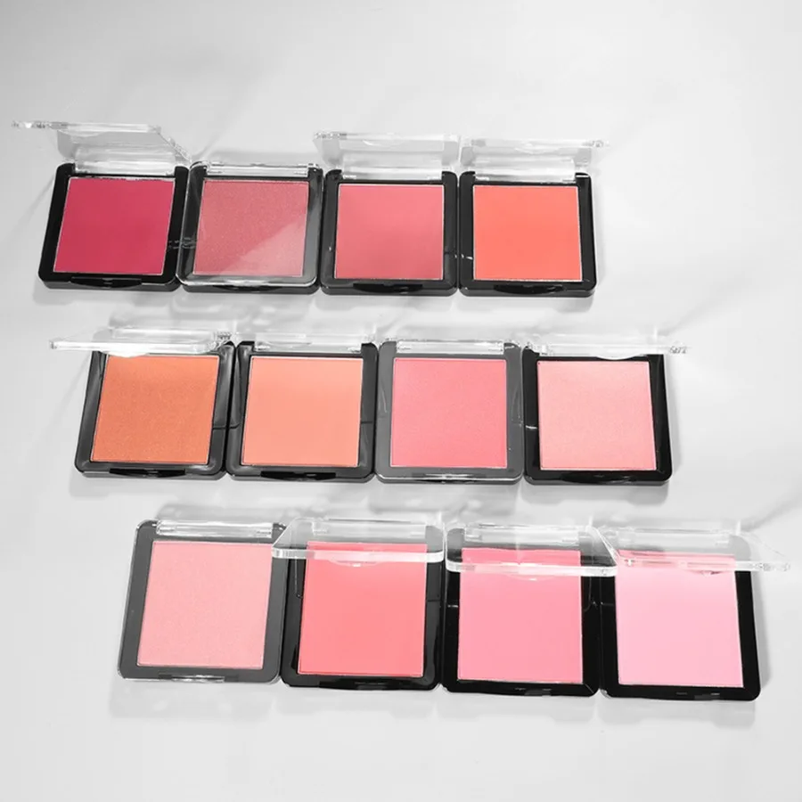 Custom 12colors Monochrome Transparent-lid Blush Powder Matte Pearlescent Waterproof Natural Cheek Tint Brighten Blush Bulk