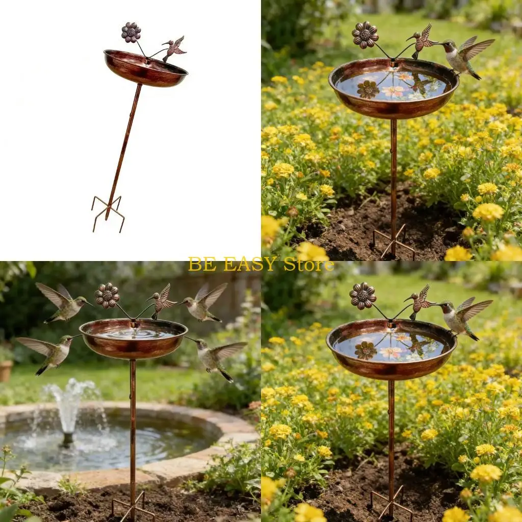 E28F Elegant Freestanding Bird Water Bowl produced From Durable Metal Perfect For Garden Decoration And Bird Watching