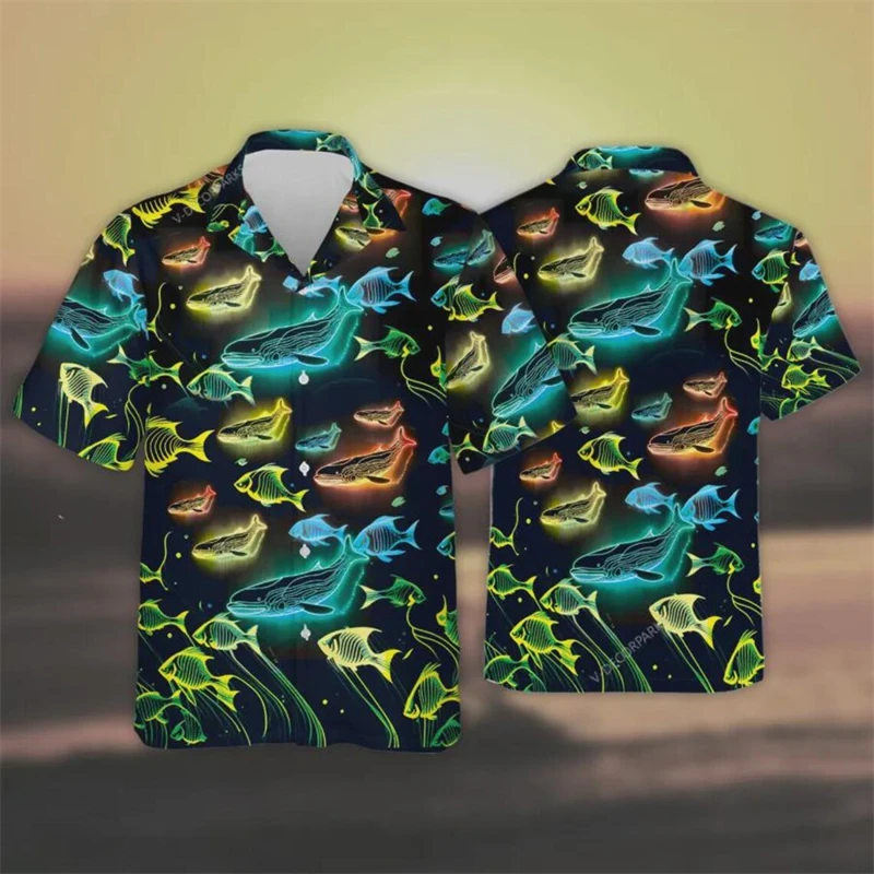 

Summer Hawaiian Shirt For Men Summer Whale Shirts Beach Printed Short Sleeved Blouse Tops Casual Original Design Men's Clothing