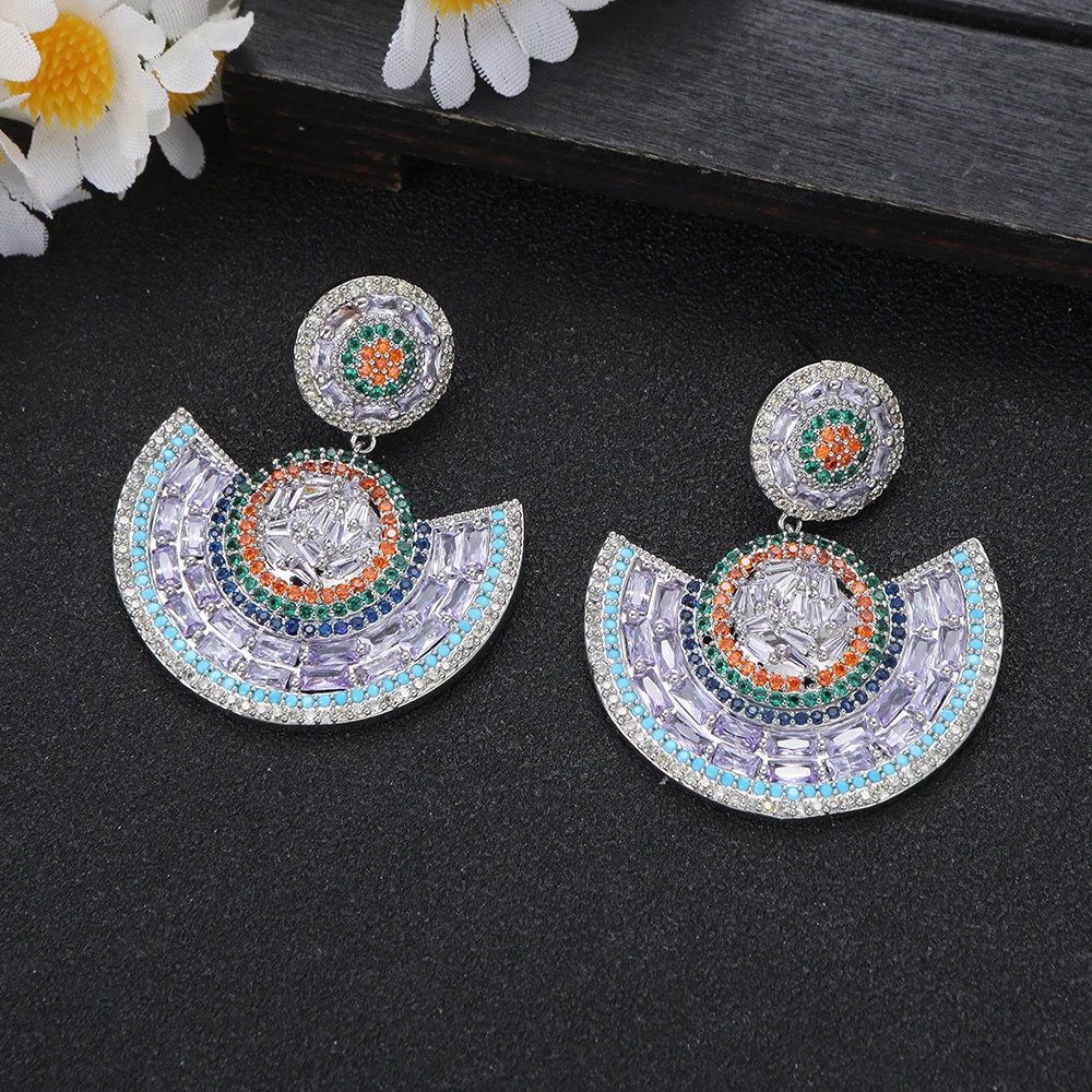 

1 пара серебряных радужных кристаллов, веерные серьги для яркой гала-моды, женские ювелирные изделия, подарок на годовщину