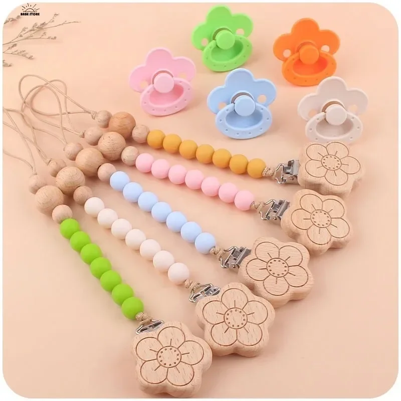 New Newborn Baby Silicone Pacifier Newborn Pacifier Infant Teether Chewable Toy Safety Baby Care Product Pacifiers Chain Set