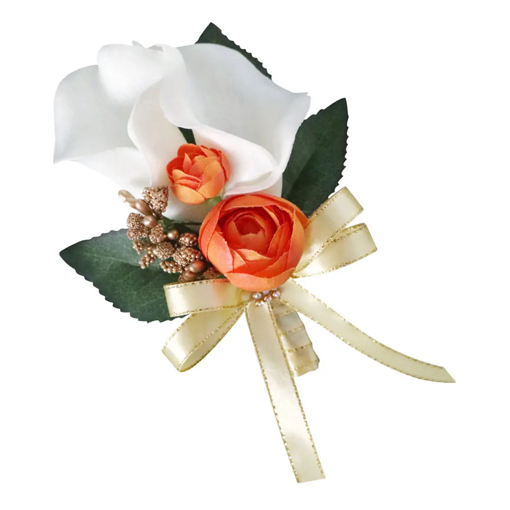 Sztuczny kwiatowy przypinka, symulacja kalii, elegancka rekwizyt fotograficzny na ślub, broszka dla pana młodego, druhny, akcesoria ślubne