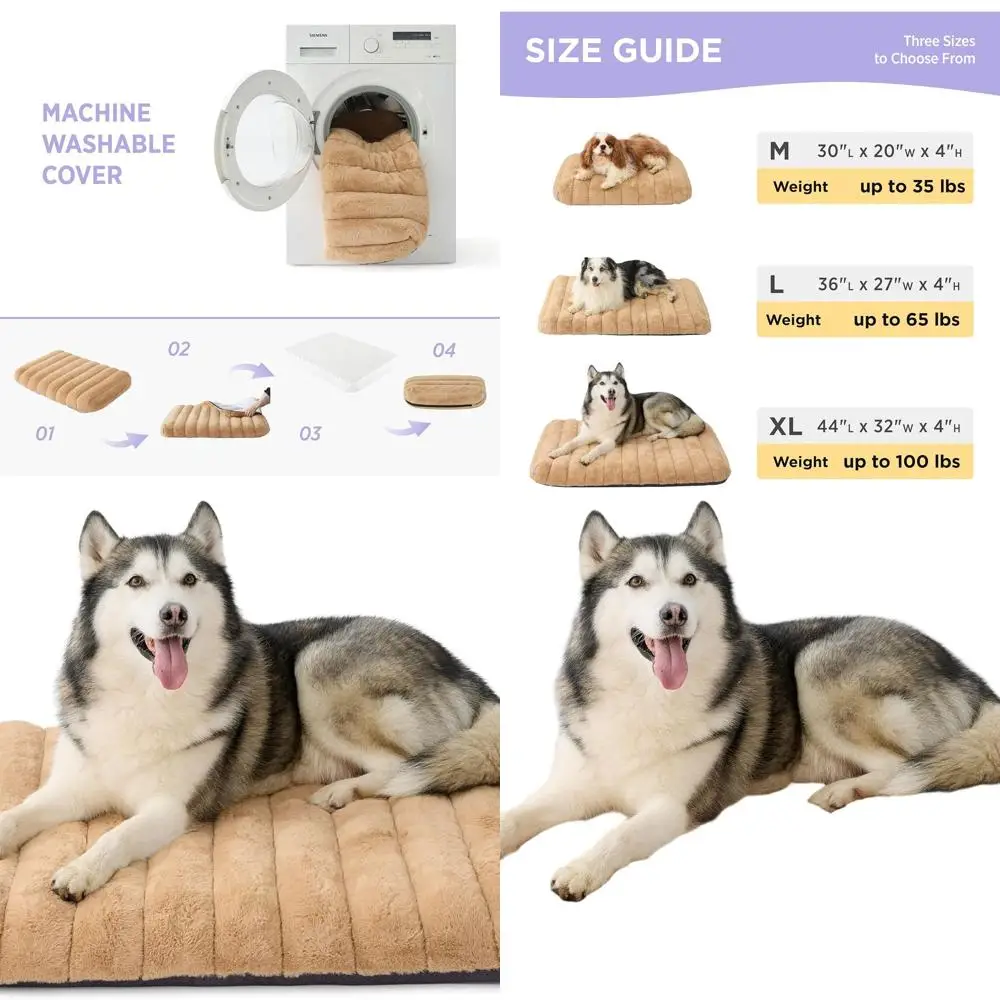 

Большой ортопедический матрас для собак, водонепроницаемая стильная кровать для домашних животных XL со съемным чехлом, плюшевый пенопластовый коврик для помещений (44 x 32, бежевый)