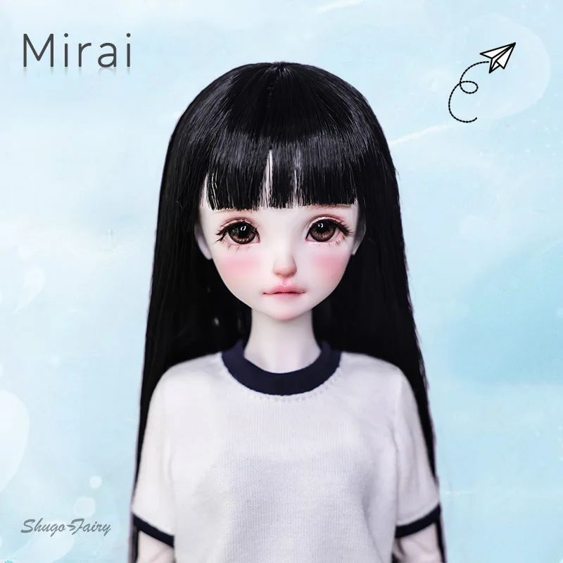 Lalka BJD Shuga Fairy Mirai 1/5, ciało Ruoguan, długie czarne włosy, uroczysta mina młodego dziecka, lalka z żywicy z ruchomymi stawami.