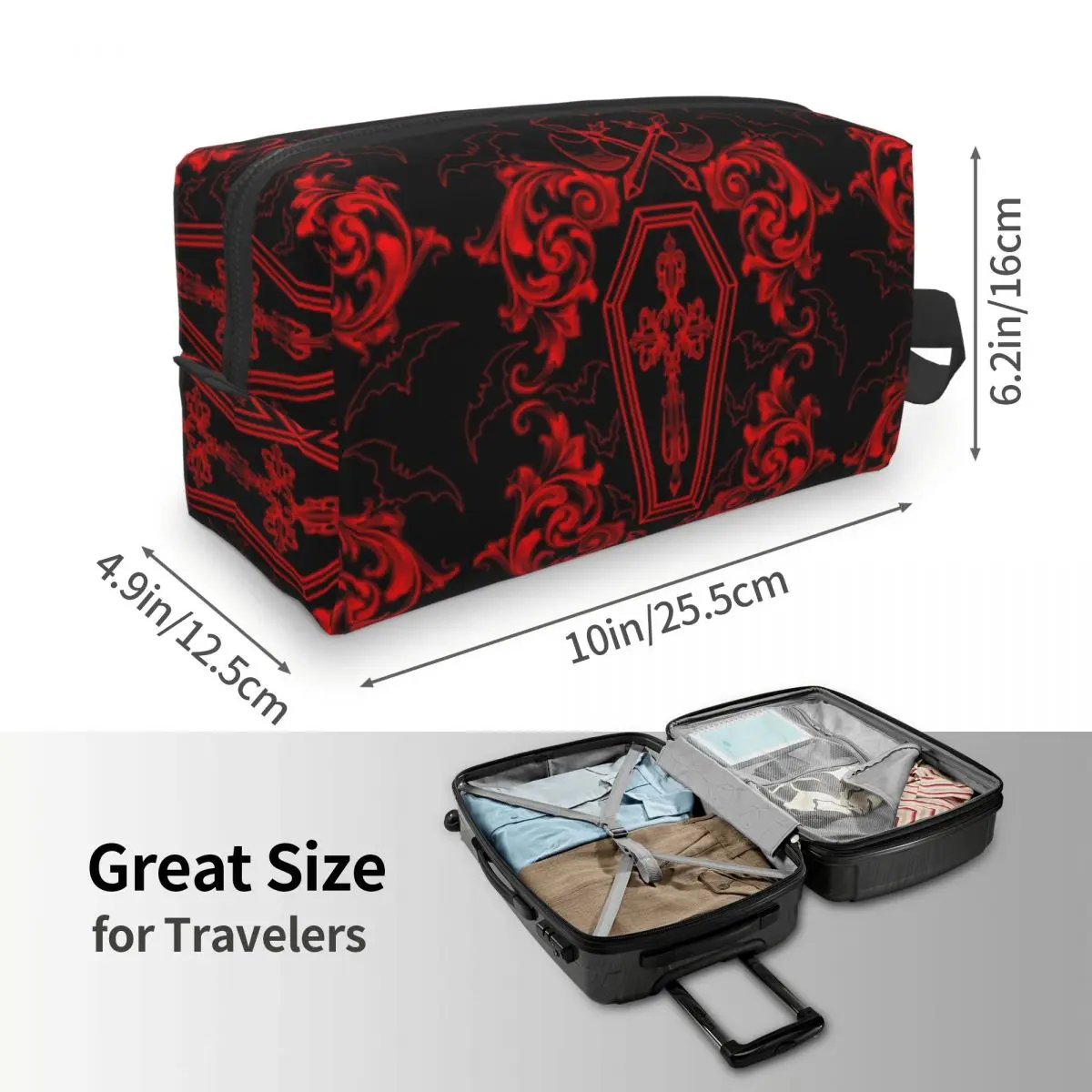 Custom Gothic Vampire Travel Cosmetic Bag Women Halloween Haunted Mansion Makeup Toiletry Organizer Lady Beauty Storage Dopp Kit