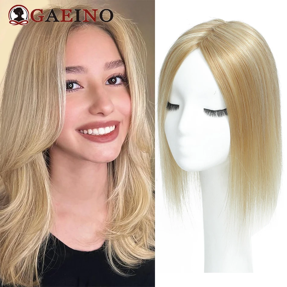 Cabelos lisos para mulheres, cabelo humano real, postiços loiros, feitos na máquina, toppers com 3 clipes, peruca de cabelo humano