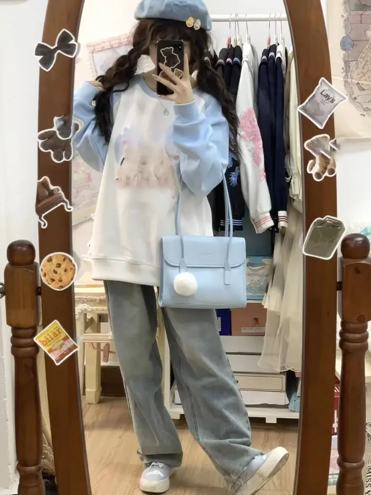 Damska bluza z nadrukiem japońskich kawaii postaci z kreskówek, jesienna bluza z okrągłym dekoltem, vintage Y2k Harajuku Gothic Coat, damska bluza Sudadera Grunge