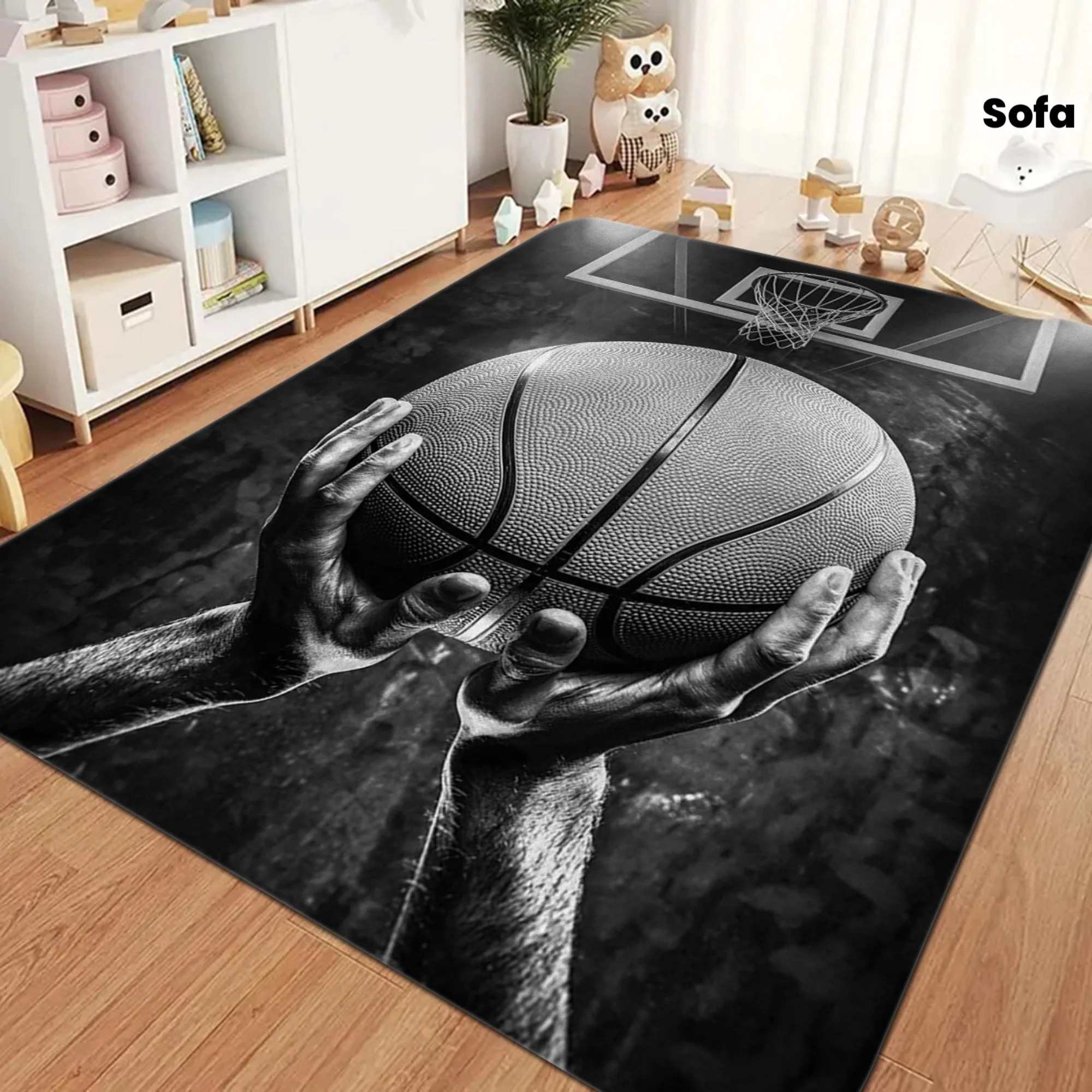 Newest Carpet Graffiti Basketball Hoop Ball Print Large Area Rug Sports Bedroom Non Slip Floor Carpet