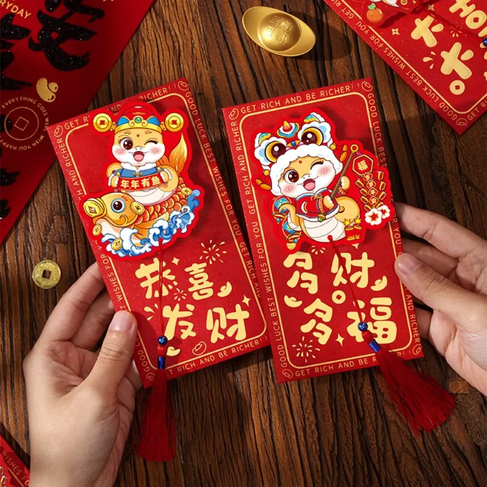 6 Stuks Cartoon 2025 Slang Jaar Rode Enveloppen Chinese Traditionele Geluk Geld Pakketten Zegen Hongbao Geschenken Verpakking Zakken