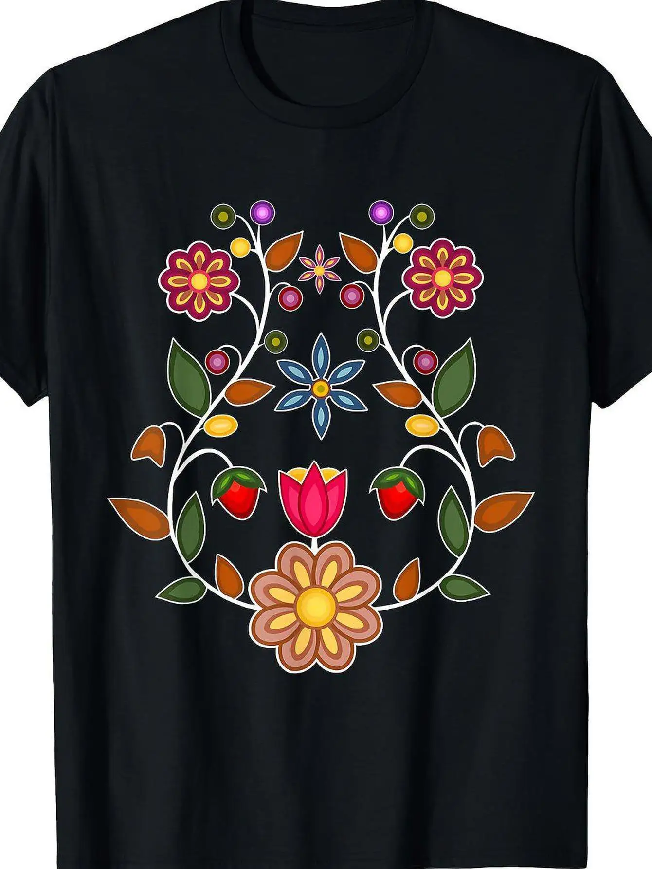 

Vibrant Floral Native Design Graphic Tee Men Casual Cotton Crew Neck Short Sleeve T-Shirt