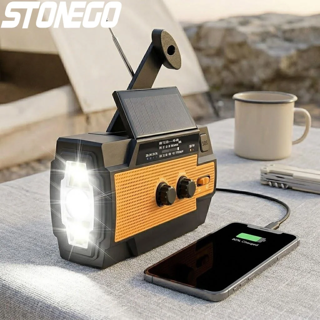

Emergency Crank Radio Solar Powered 4000mAh AM FM NOAA Weather Radio with 1W Flashlight Phone Charger SOS Alarm Hand Crank