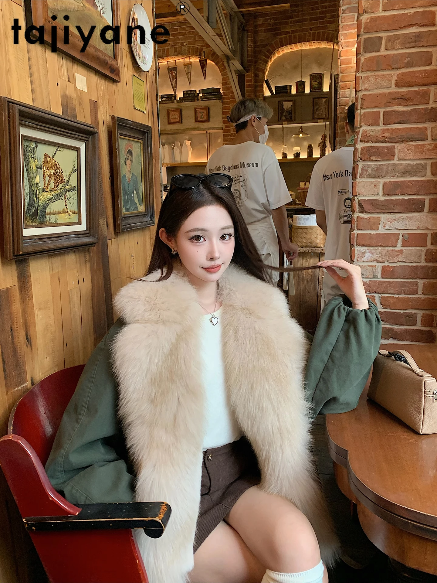 TAJIYANE Women's Natural Rex Rabbit Fur Liner Coat Fox Fur Collar Female Parka Warm Winter Jackets Woman Clothes 2025 fourrure
