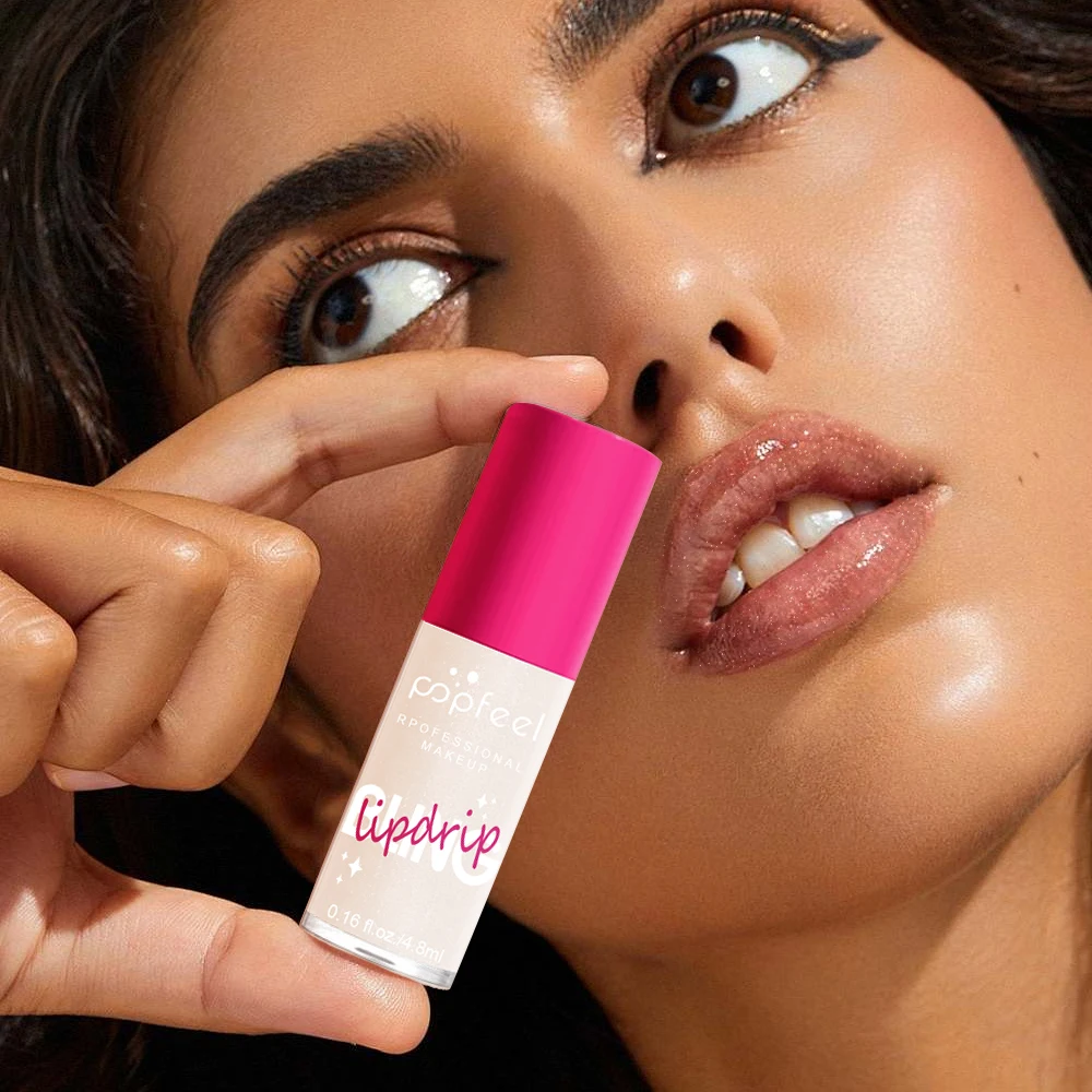 POPFEEL 립 오일 립 케어, 보습 및 영양 공급, 보습 립 글로스, 큰 브러시 헤드 글리터 샤인