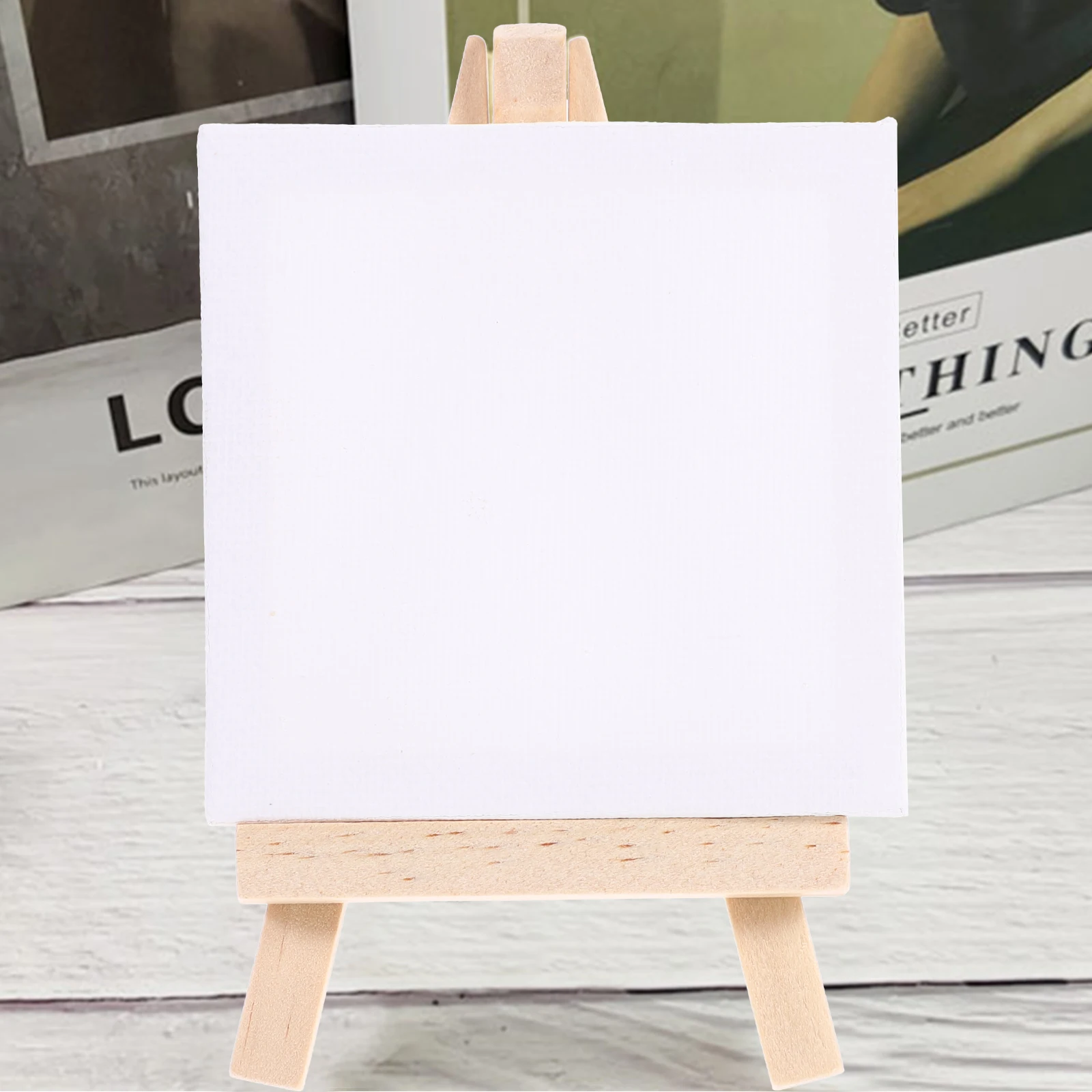 

6pcs Wooden Easel Set Mini Canvas Panels Portable Painting Kit for Kids Adults Art Crafts Home Wedding Decoration