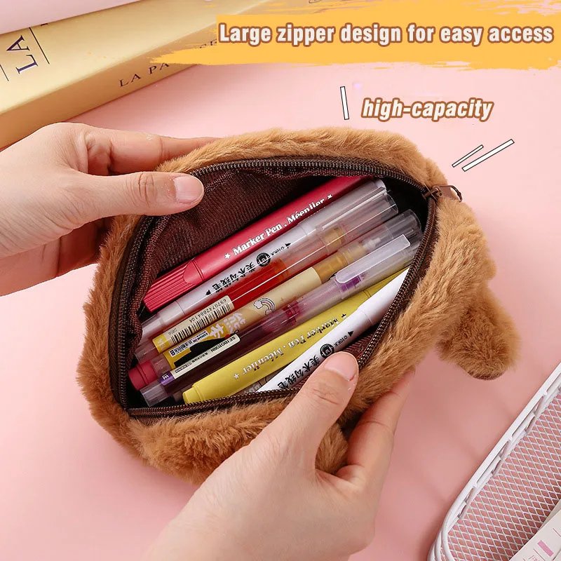 Bolsa de lápices Capybara de gran capacidad, bolsa de papelería Kawaii estética, estuche de bolígrafo para niños, bolsa de almacenamiento de