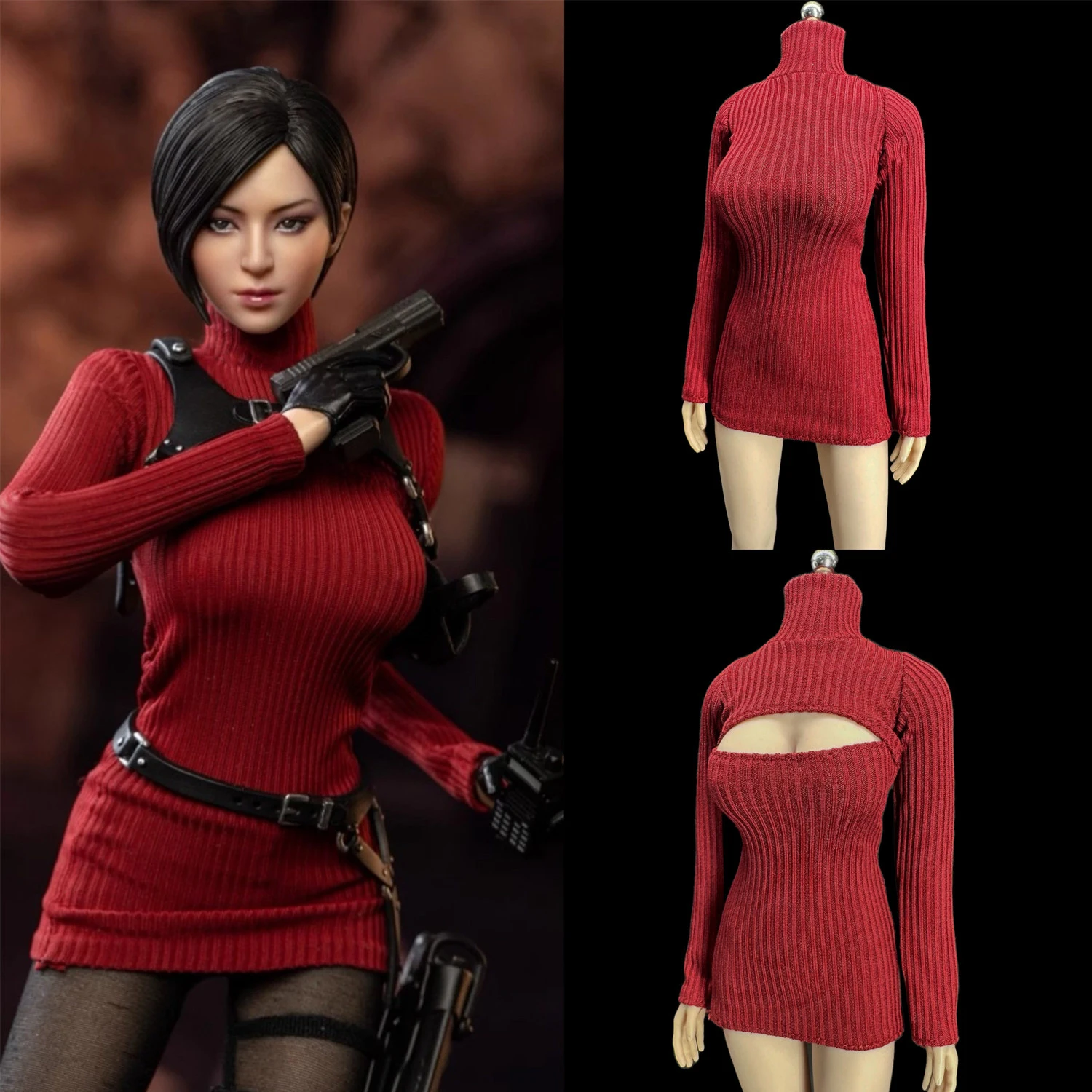 

Короткое платье темно-красного цвета с высоким воротником и открытой грудью, модель свитера в масштабе 1/6 для 12-дюймовых фигурок, аксессуары для самостоятельного изготовления