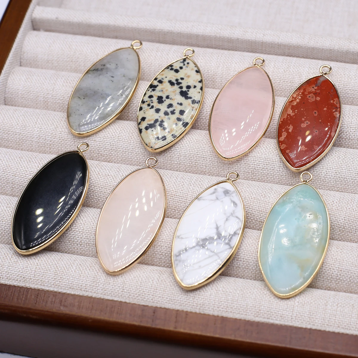 20x45mm Crystal Agate Natural Stone Horse Eye Pendant Charms for DIY Women Men Necklace Jewelry Making Supplies Accessories