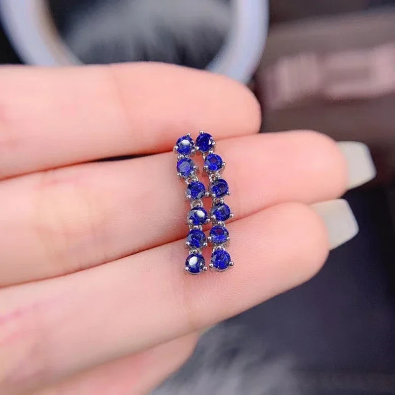 

High Jewelry 925 Sterling Silver Inlaid Natural Sapphire Earrings Gemstones Ladies Luxury Vintage Round Sapphire Stud Earrings