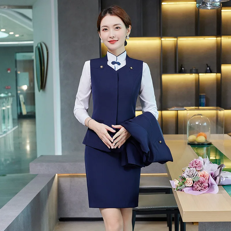 Blue Vest Vest Work Uniforms Student School Uniform Hotel Uniform Commuter Ol All-Match Three-Piece Suit Business Wear