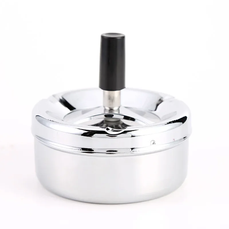 Portable Round Spinning Ashtray Cigarette Ash Stainless Steel Ashtray Housewares Spinning with Cover WF1015