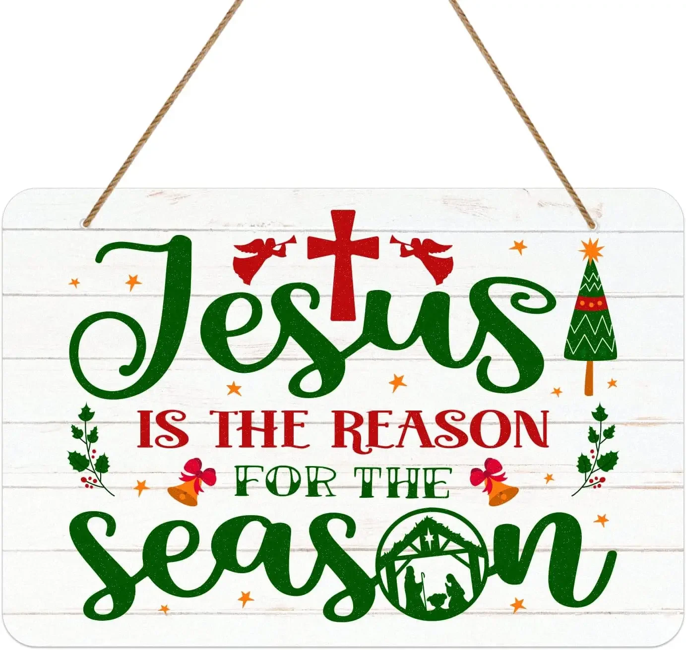 Christmas Signs Jesus Is The Reason for The Season Sign Wreath Hanging Sign for Christmas Wall Door Porch Wreath Holiday Decor