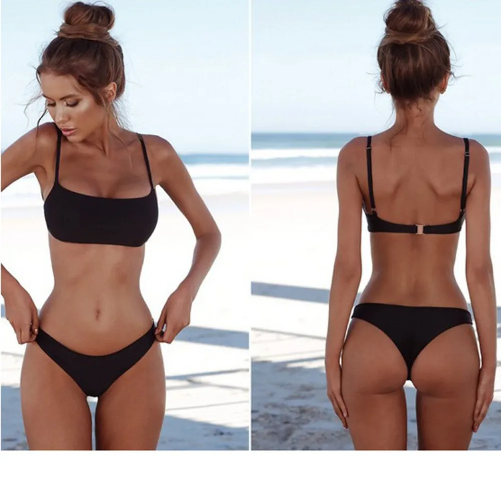 

Sexy Swimwear Women Bikini Set Pure Color Swimsuit Woman 2024 Summer Bandage Bikini Push-Up Bra Bathing Suit Brazilian Biquini