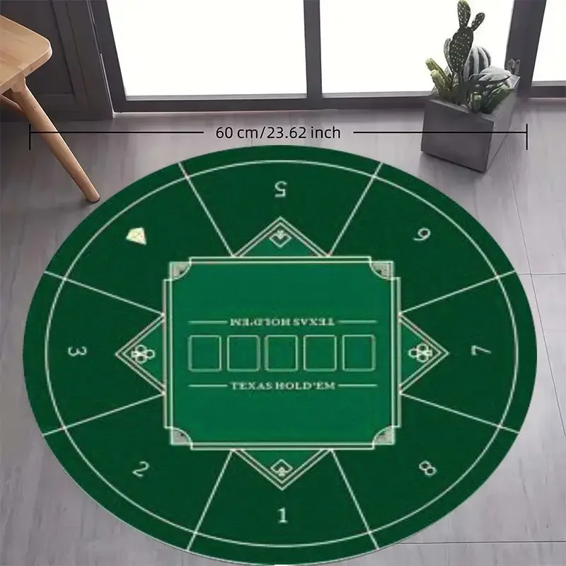 Texas Hold'em Poker Table Round Area Rug, Green Gaming Floor Mat with Numbered Sections for Home Office and Party Decor