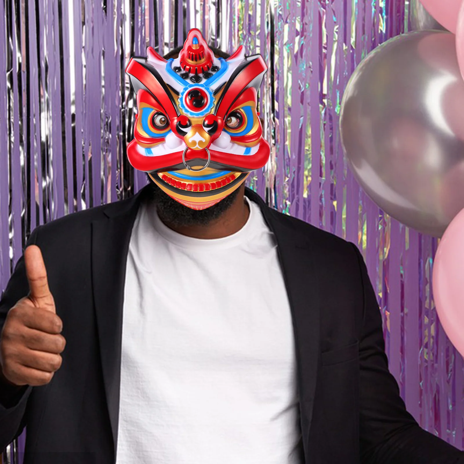 Máscara de leão facial completa artesanal, leão dançante chinês, leve para festa de palco, cosplay, acessório de baile