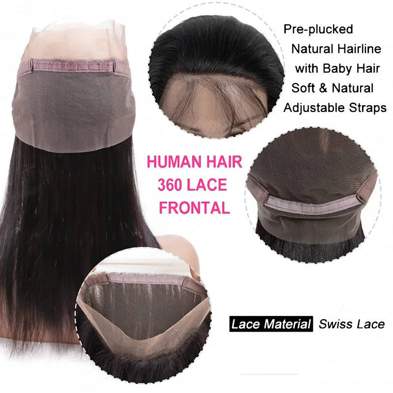 360 Lace Frontal Only Straight Body Wave Deep Curly Human Hair Lace Frontal Transparent Lace Brazilian Virgin Hair Natural Color