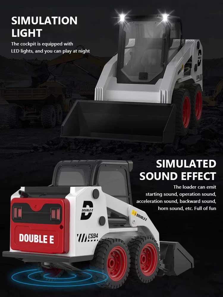 Double E E594 1:14 Remote Control Slip Loader Toy Car RC Truck Engineering Vehicle Skid Steer Excavators Toys for Boys Christmas