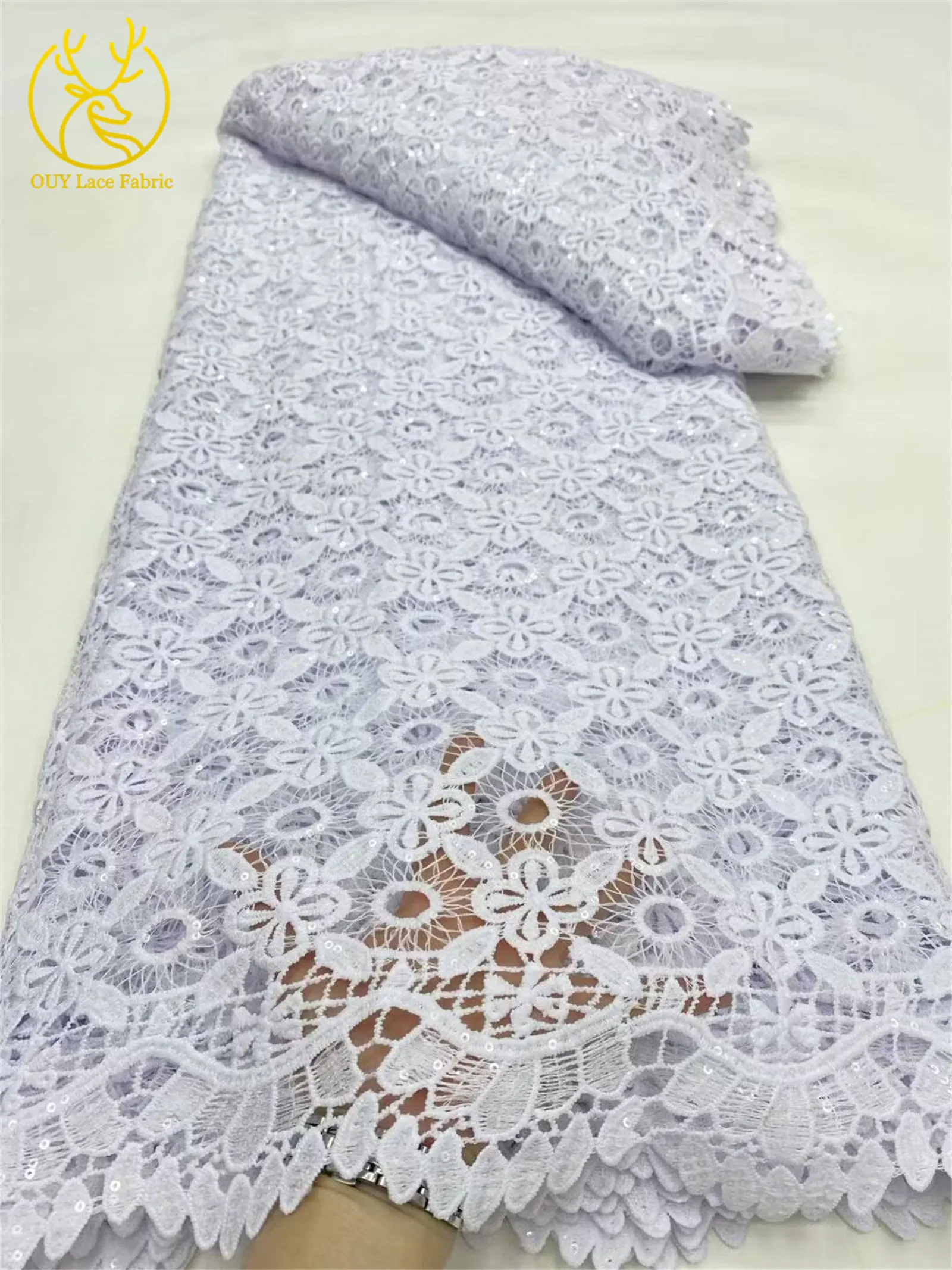 White African Guipure Sequin Lace Rope Weave Fabric 2025 Hot Sale Nigeria Water Soluble Lace Fabric for Women's Evening Gowns