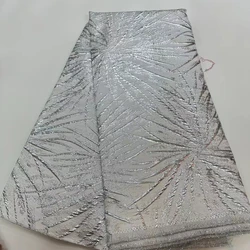 Latest Silver French Jacquard Brocade Lace Fabric 2024 African Organza Brocade Lace Fabric For Nigerian Party Dress Sew KJK2415