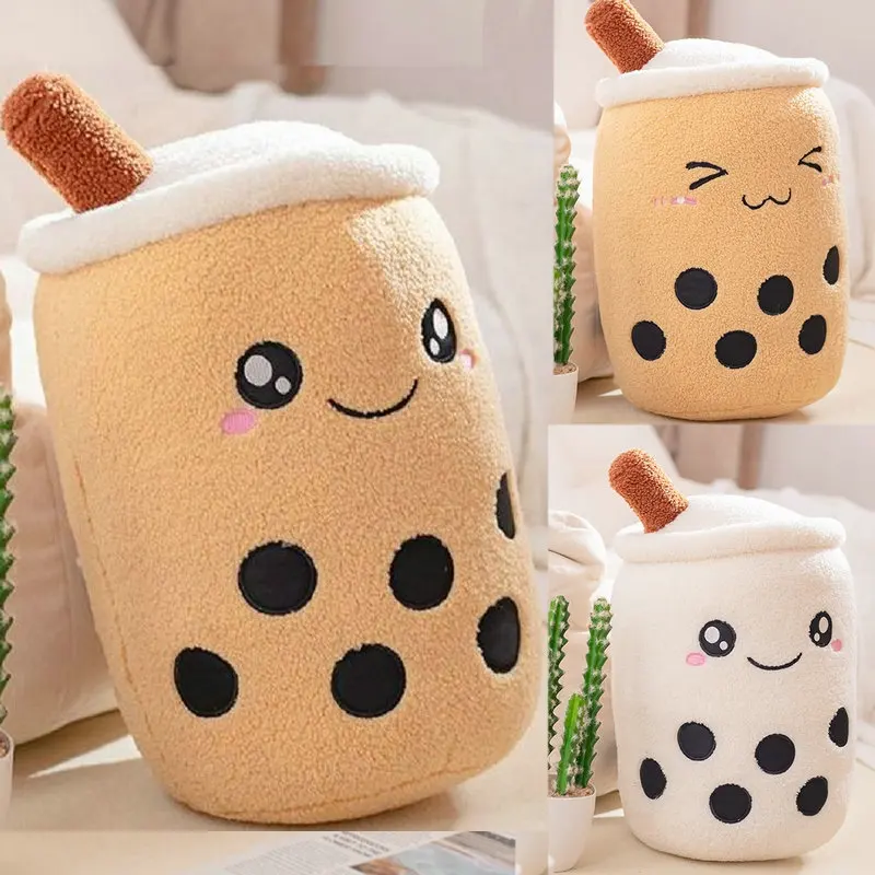 Unique Soft Teddy Plush Boba Milk Tea Plushie Toy Stuffed Fruit Shape Taste Milk Tea Hug Pillow Balls Boba Tea Cup Cushion Kids