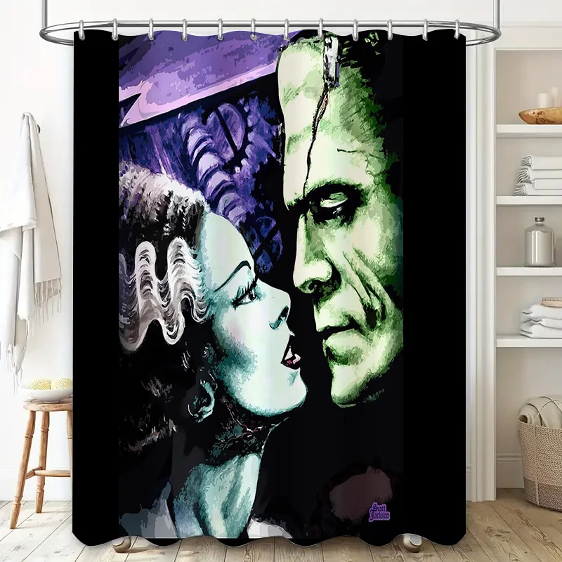 Horror Movie Shower Curtain Gothic Vampire Decor Halloween Home Textile Van Helsing Transylvania Spooky Artistic Shower Liner