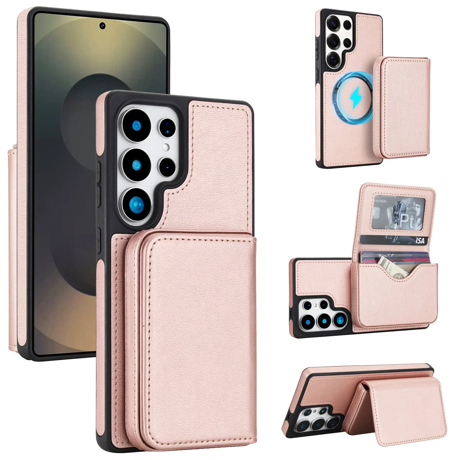 

Чехол-бумажник WEFOR для Samsung Galaxy S25 Edge S24 S23 S22 Ultra с магнитным держателем для карт, защитой от RFID, 2-в-1, с отсоединяемой подставкой