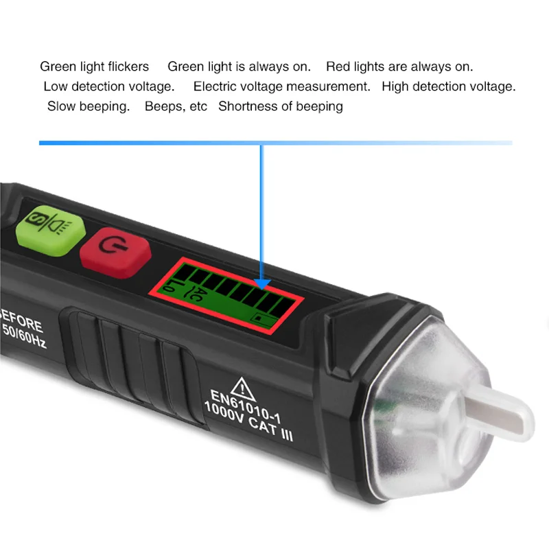 HT100 Non-contact  AC Voltage Smart Detector Tester 12-1000V Current Electric Sensor Test Pencil LCD Display Voltage Indicator