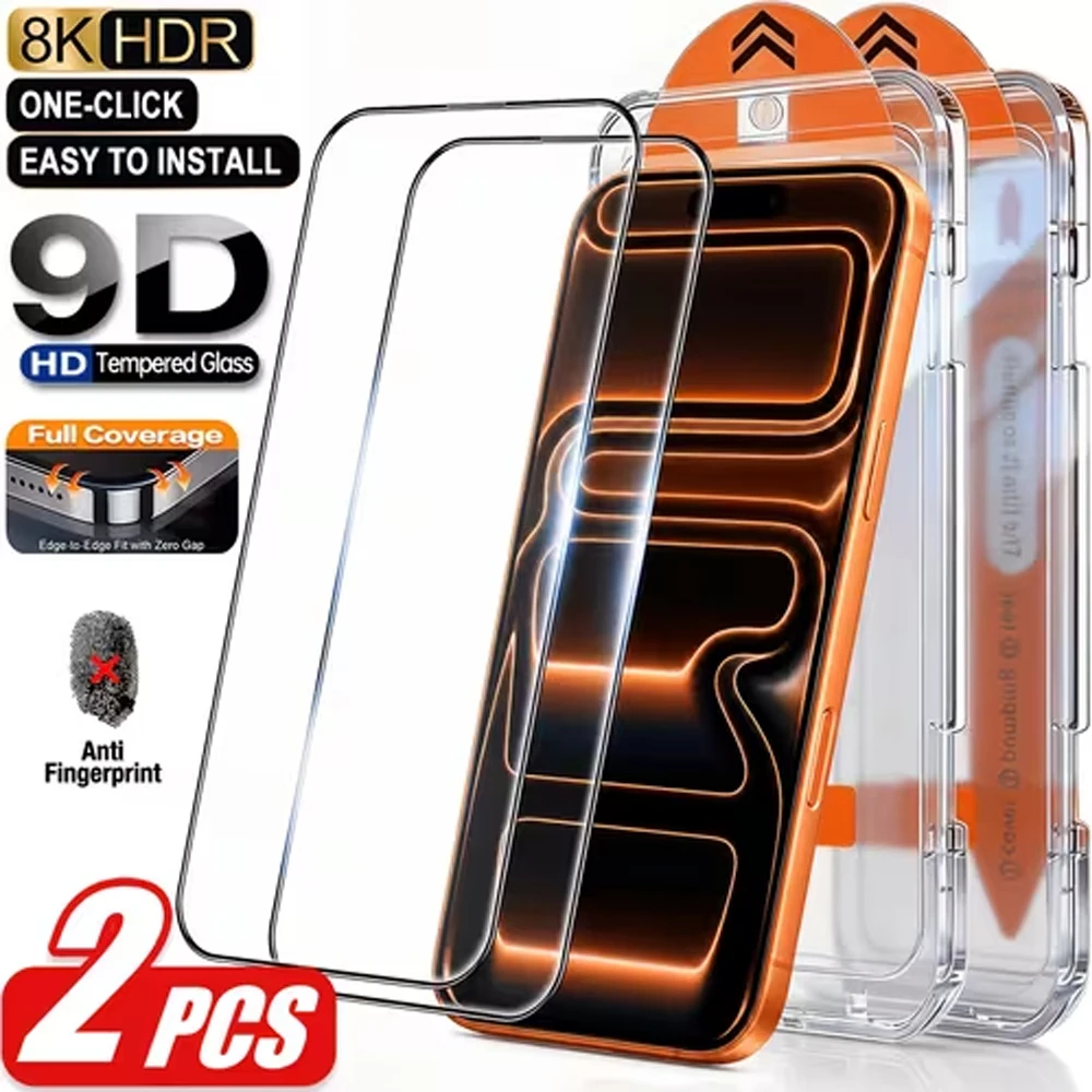 2Pcs HD Screen Protectors For iPhone 18 17 16 Pro Max 15 Applicator Protective Glass 14 Plus 13 12Mini 11 16e Air One-click Film